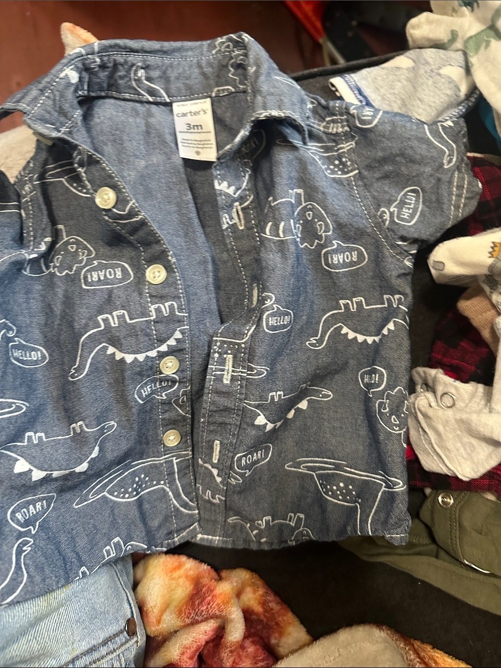 Carter's Blue & White Dino-Print Button-Up Shirt